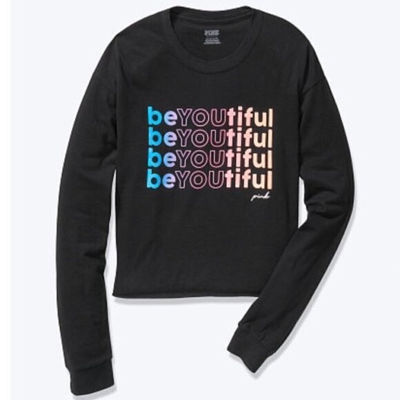 VS PINK BE-YOU-TIFUL GIRLFRIEND CROPPED CUT OFF TEE - Picture 2 of 8